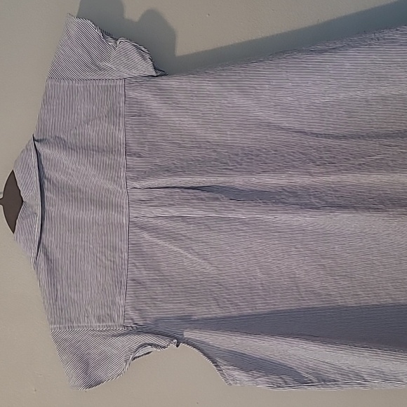 Doe & Rae Cotton Blue White Fine Striped Ruffle Sleeves Button-up Blouse Top L - Picture 6 of 11